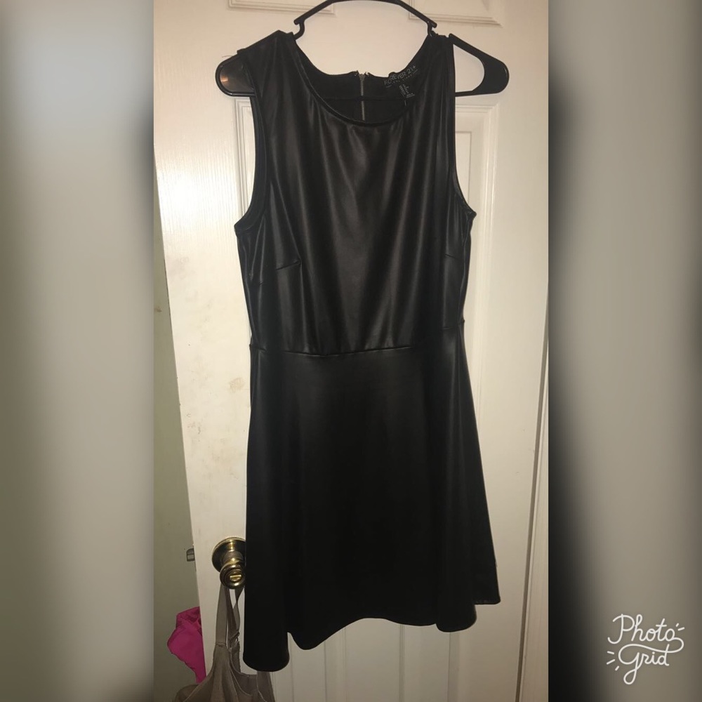 Leather black cocktail dress no sleeves